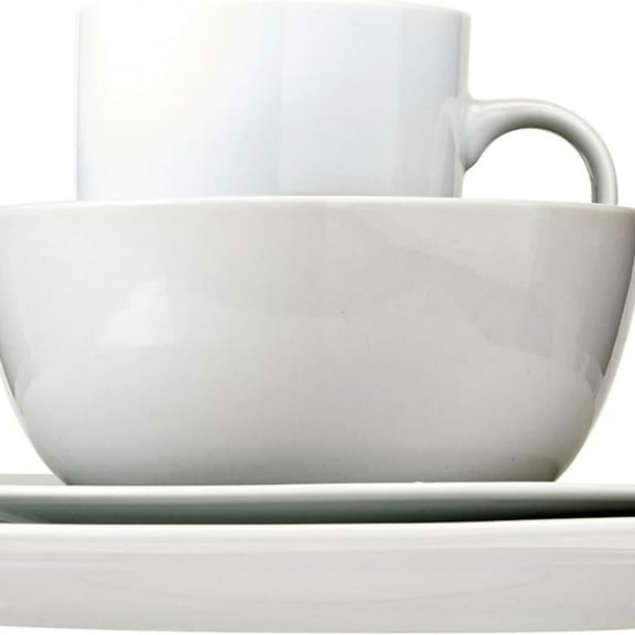 16-Piece Porcelain Kitchen Dinnerware Set with Plates, Bowls and Mugs, Service for 4 - White
