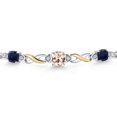 thumbnail image 3 of 925 Silver and 10K Yellow Gold Peach Morganite and Blue Sapphire and White Lab Grown Diamond Bracelet for Women | 2.31 Cttw | Gemstone October Birthstone | Cushion 6MM | Fully Adjustable 9 inch, 3 of 5
