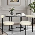 thumbnail image 2 of Boucle Dining Chairs Set of 2, Upholstered Velvet Dining Room Chairs Modern Round Dining Chair with Black Metal Legs , Cream, 2 of 8
