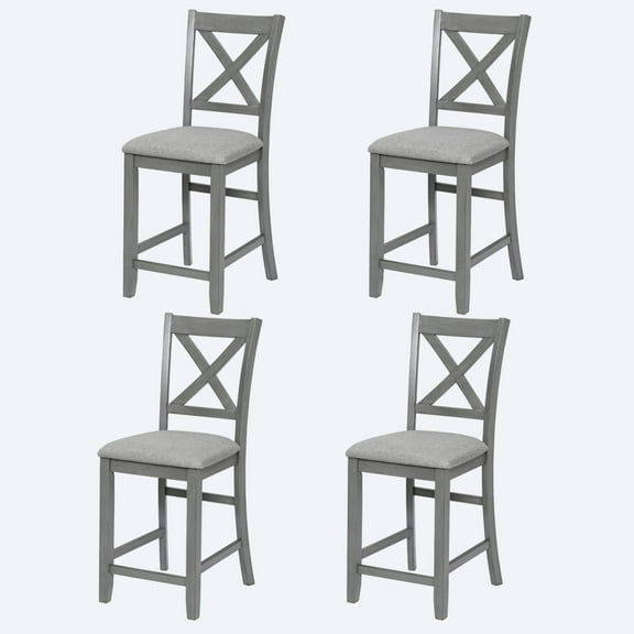 Counter Height Dining Chairs Set of 4 with Padded Seats, Gray Upholstered Barstools for Kitchen and Dining Room, Ergonomic Design and Non-Slip Feet