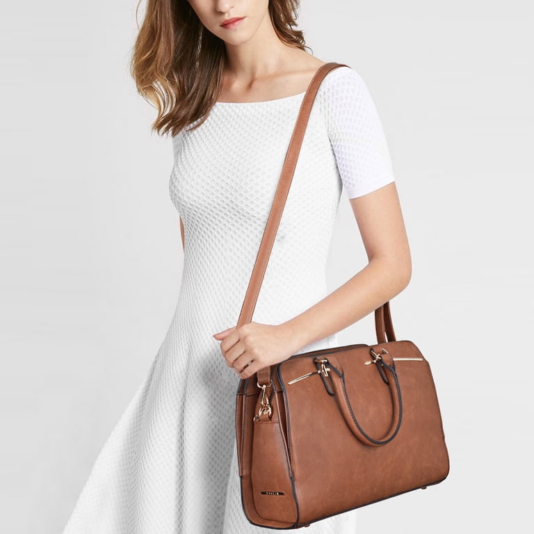 Dasein Vegan Leather Satchel with Clutch, Brown photo 7
