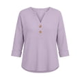 thumbnail image 6 of ClodeEU Women's Waffle Knit Henley V Neck 3/4 Roll Sleeve Tunic Top,Loose Solid Casual Shirt Purple,Women's Plus S, 6 of 6