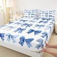thumbnail image 3 of Manfei Chic Bowtie Bow Twin Sheet Sets,Cute Bowknot Ribbon Twin Fitted Sheet,Blue White Flat Sheet For Girls Teens,Super Cozy Room Decor,3-Piece, 3 of 7