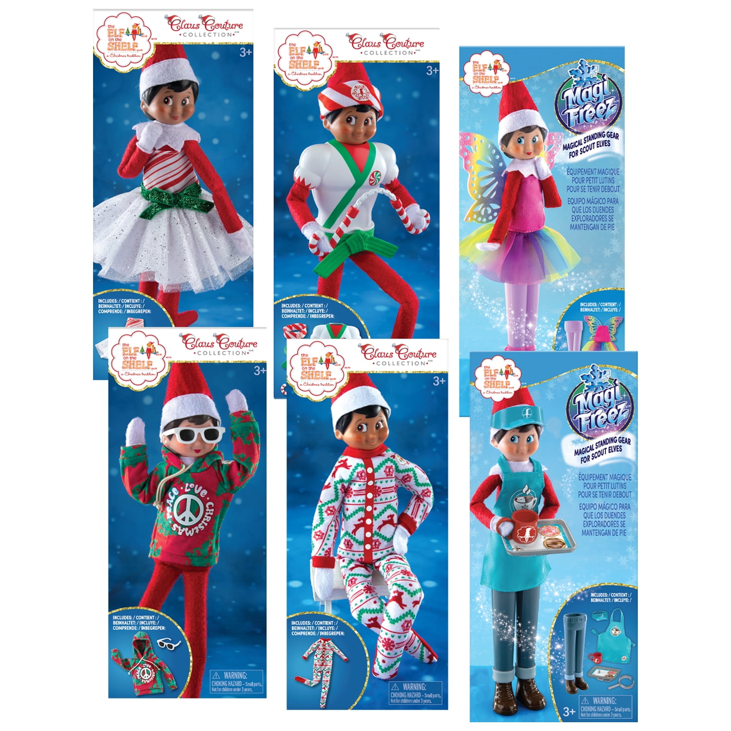 The Elf on the Shelf Claus Couture 2022 Set of 6 Candy Cane Dress, Karate Kicks, Groovy