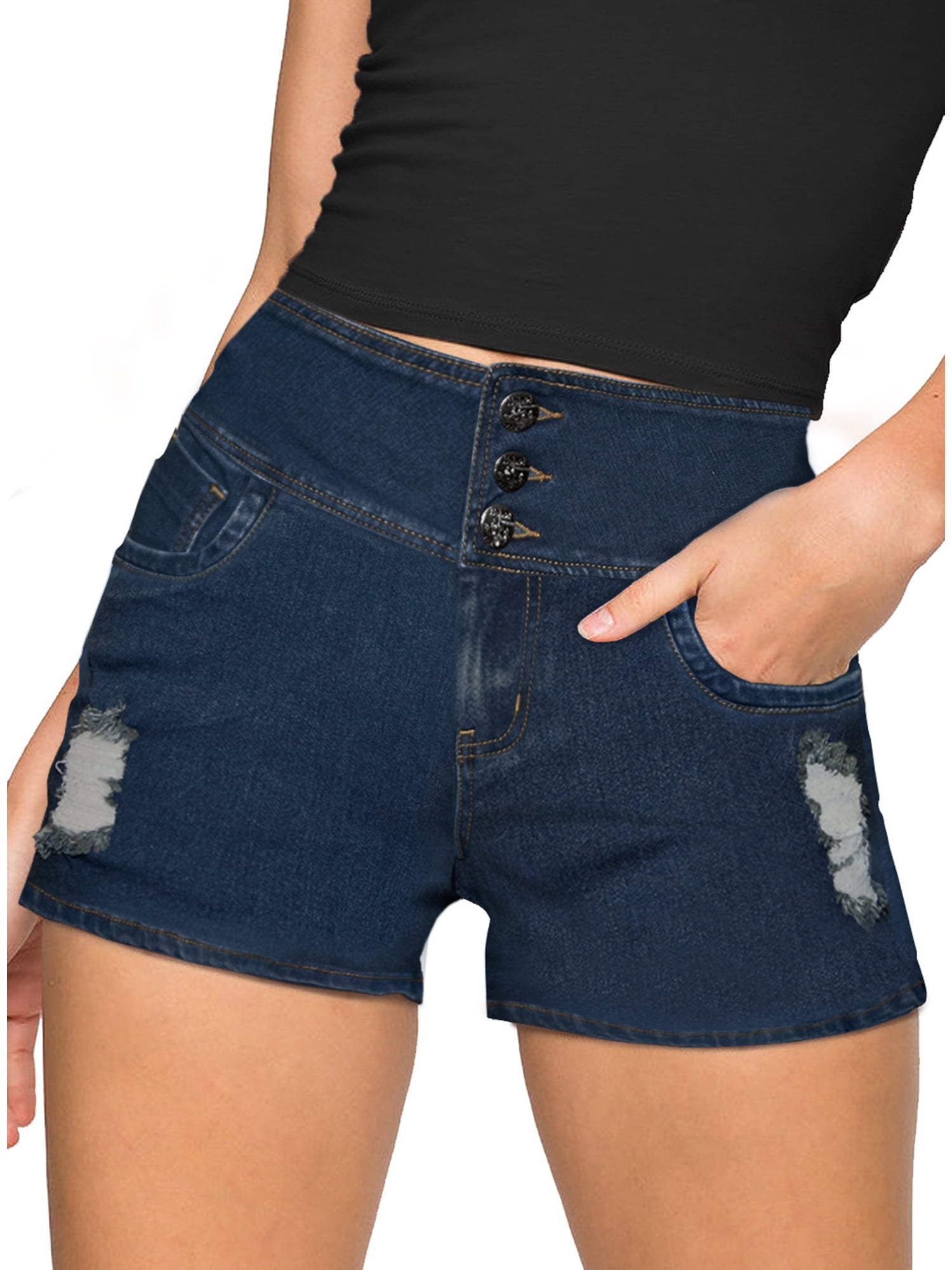 Women Butt Lift 3 Buttons High Wide Waist Stretch Denim Skinny Jeans 
