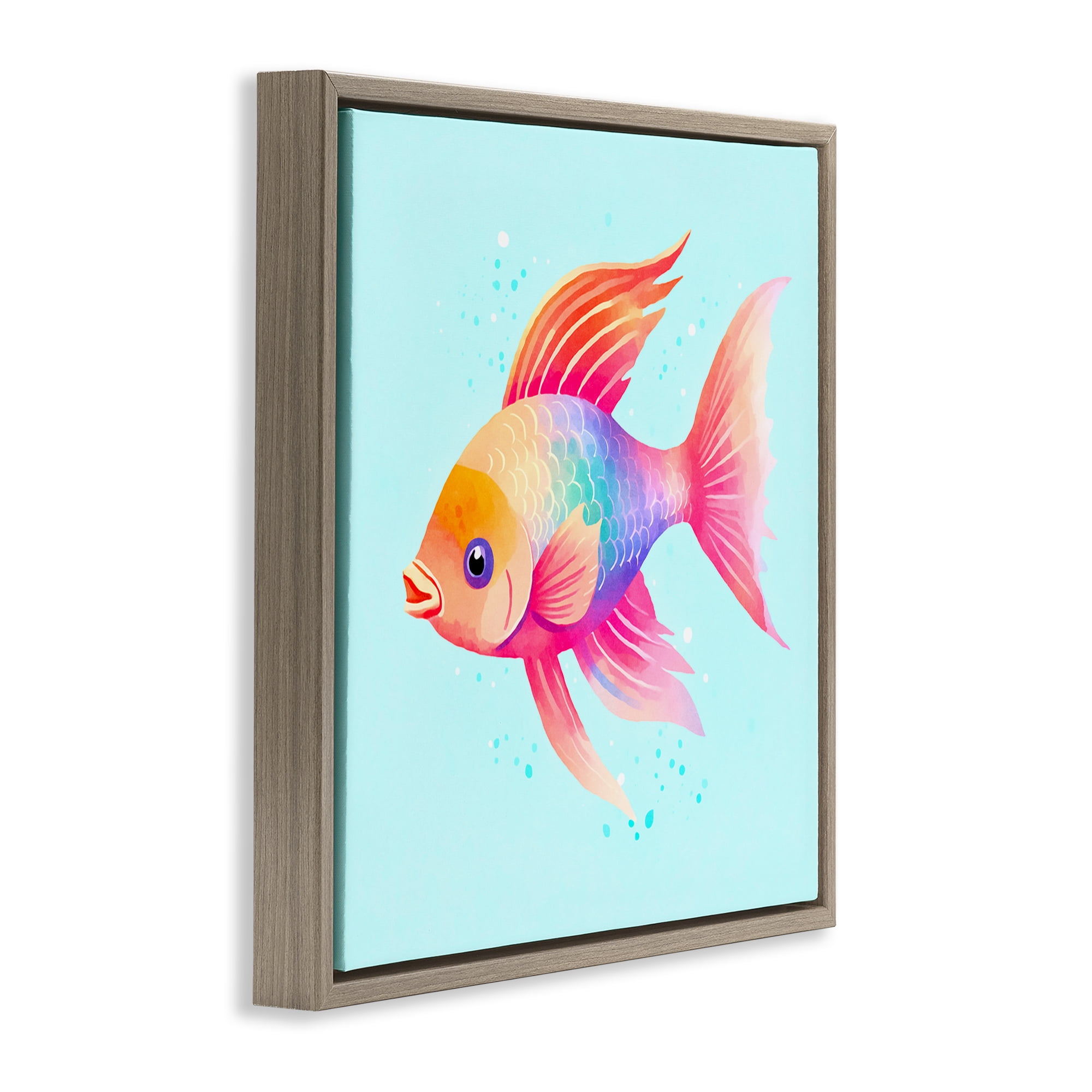 Stupell Industries Whimsical Gradient Fish Animals Painting Brown Floater Framed Canvas Art Print Wall Art, 18 x 18