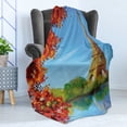 thumbnail image 4 of Paris Soft Flannel Fleece Blanket, Autumn Eiffel Tower France European Design Oil Paintign Fine Art Illustration, Cozy Plush for Indoor and Outdoor Use, 70" x 90", Blue and Vermilion, by Ambesonne, 4 of 5