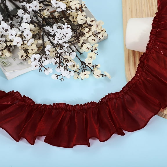 Uxcell 5.5 Yards Ruffle Lace Trim Ribbon 8cm/3" Pleated Organza Lace Edge Trim Sewing Lace Fabric Trim for DIY Craft Dress Clothing Wedding Gift Home Decoration, Red