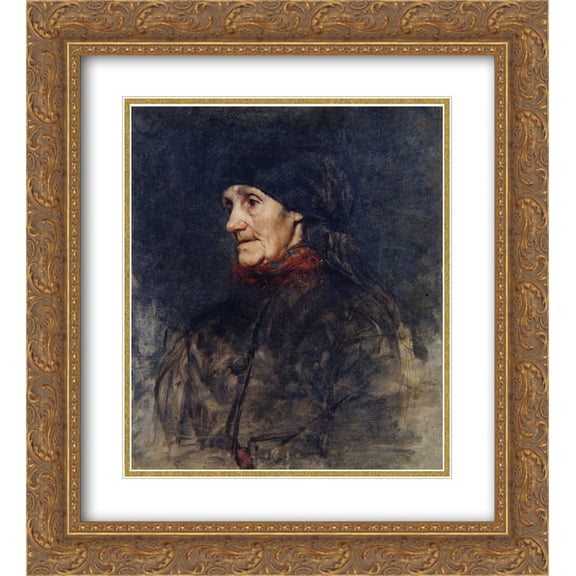 Anton Azbe 2x Matted 20x24 Gold Ornate Framed Art Print 'Old woman with a headscarf'