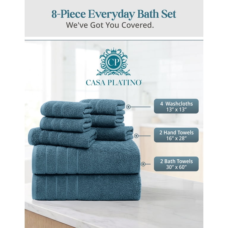 Casa Platino 8-Piece Bath Towel Set, Steel Blue photo 5