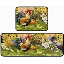 Rooster Theme Kitchen Rugs 2 Piece Set Farmhouse Decor Kitchen Floor Mat, Water Absorb Microfiber Kitchen Rug, Rooster Sunflower Decorations for Kitchen mats 17"x 47" 17" x 23"