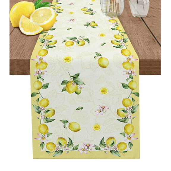 Table Runner Dresser Scarf 13 x 90 Inch Summer Lemon Farmhouse Yellow Table Runners Non-Slip Heat Kitchen Dining Table Decor for Indoor Outdoor Home Party Decoration