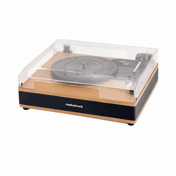 RadioShack Retro Turntable with Bluetooth Input and Output, 3-Speed Vinyl Playback, Built-In Speakers, RCA and AUX Output, Transparent Dust Cover, Model 4001797