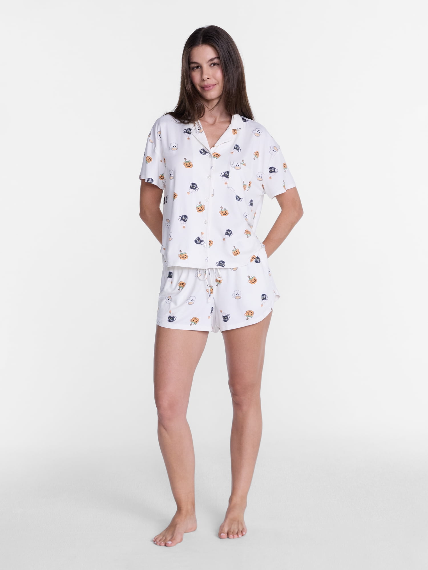 Halloween Women's Notched Top and Shorts Pajama Set from Way to Celebrate, 2-Piece, Sizes XS-3X