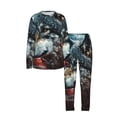 thumbnail image 3 of Womens Long Sleeve Pajamas Round Neck Pjs Set Soft Loungewear with Pockets, American Flag Wolf Art USA, 3 of 6