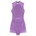 thumbnail image 5 of TiaoBug Women's Sleeveless Sequins Latin Leotard Tassel Dress Jazz Tango Fringed Dancewear Purple S, 5 of 7