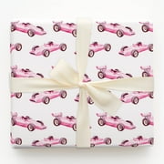 Watercolor Pink Race Car Pattern Gift Wrapping Paper