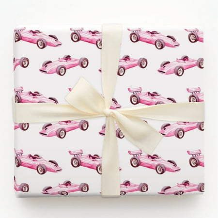 Watercolor Pink Race Car Pattern Gift Wrapping Paper