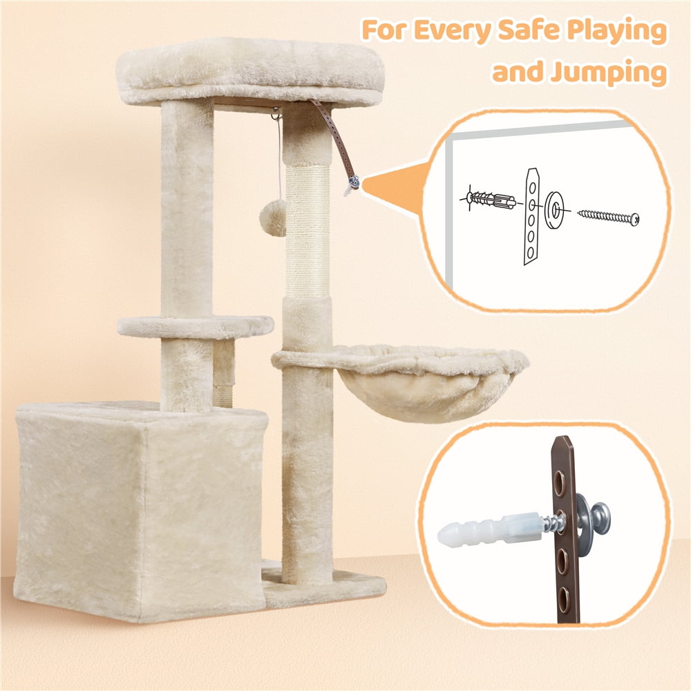 Yaheetech 34" Height Plush Cover Cat Tree with Condo and Sisal Ropes Posts, Beige