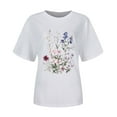 thumbnail image 3 of Weikingp T Shirts For Women Clearance,Women'S Casual Floral Print Round Neck Short Sleeve Top T Shirt Crew Neck Womens Tops White S, 3 of 3