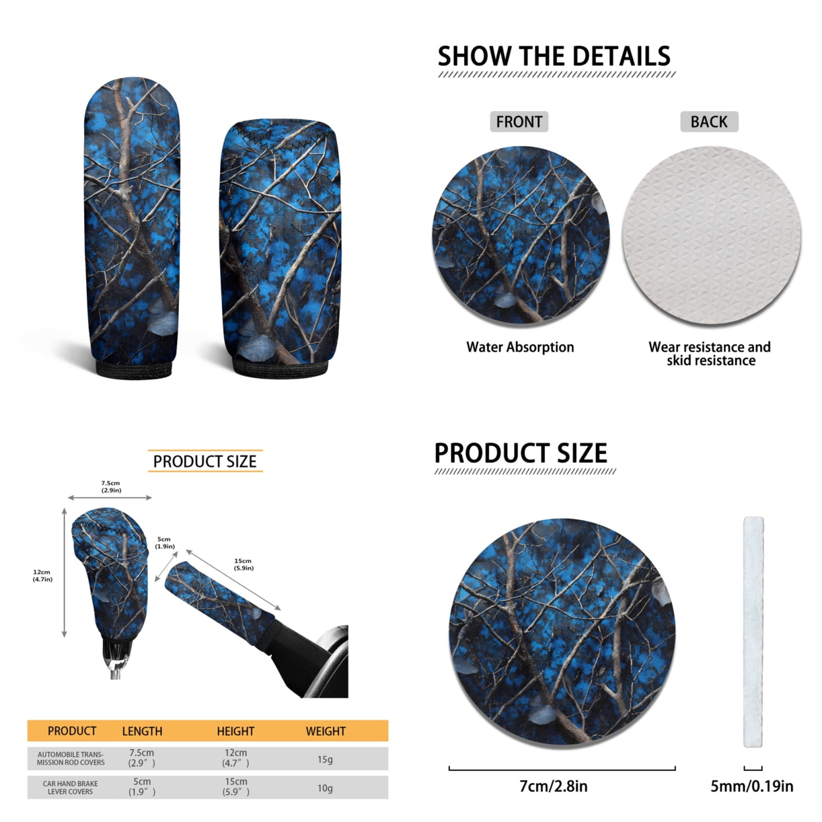 Yuyamidu Camo Hunting Car Seat Cover Full Set with Car Floor Mats Blue Wood Steering Wheel Cover Seatbelt Cover Cup Coasters Handbrake Sets 15 Pack Automobile Accessory for Woman Men