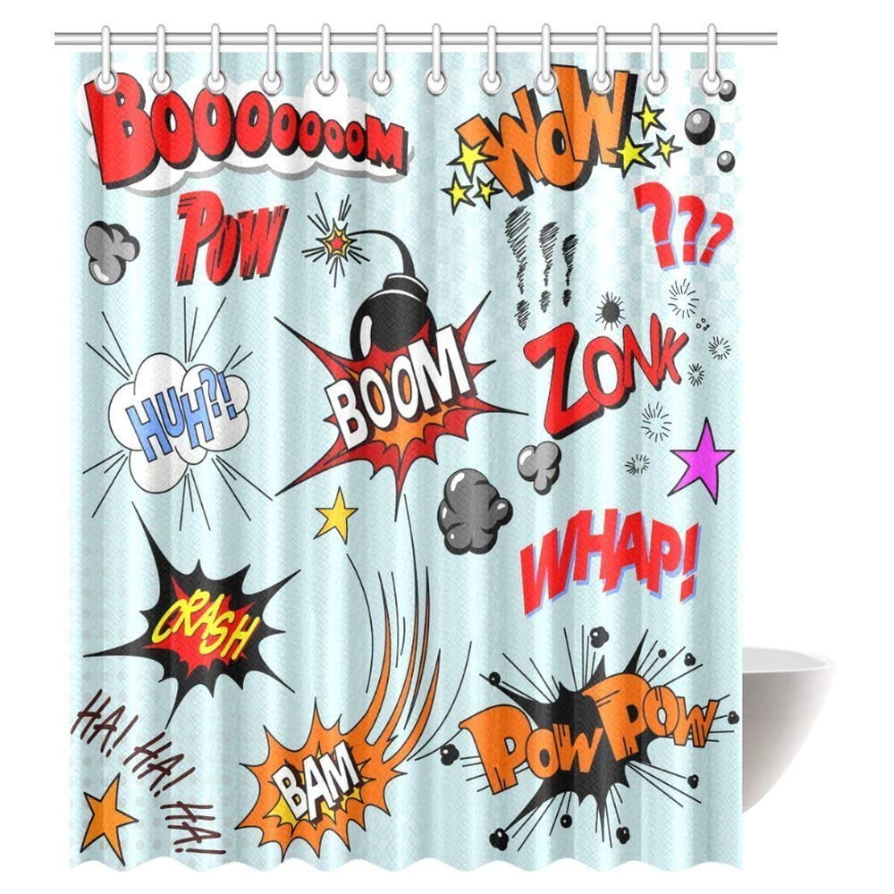 Gckg Retro Shower Curtain Comic Book Explosion Expression