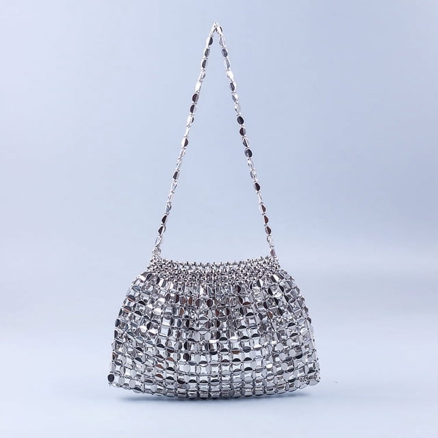 Zhuge Bolso de hombro tejido para mujer, bolso de mano tejido, bolso de mano tejido elegante para playa de verano, bolsos de hombro de 9,8 x 0,7 x 6,5 pulgadas (plateado)