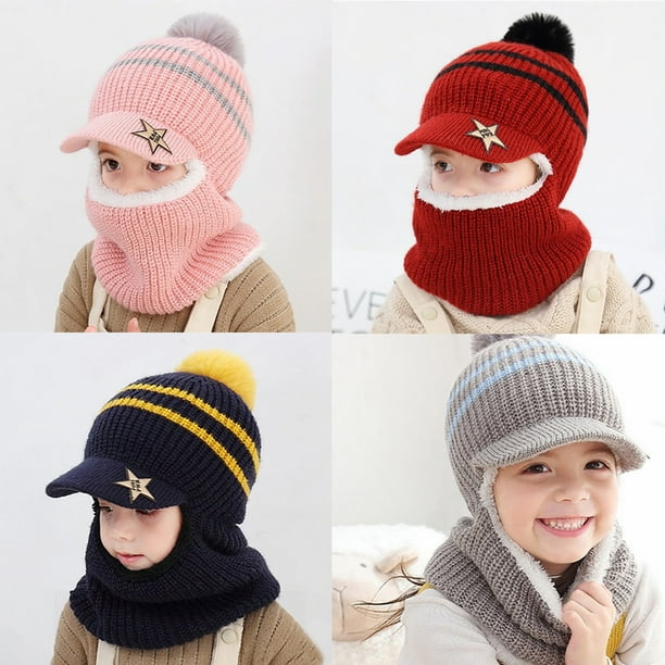 Kids Winter Neck Warmer Hat Knitted Plush Children Toddlers