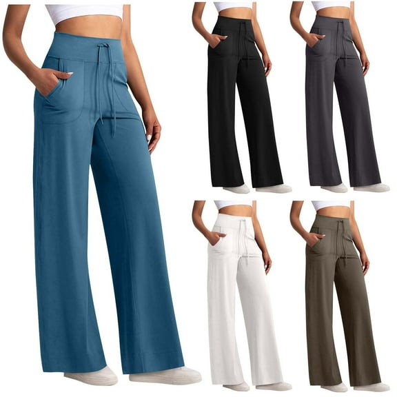 AINIYS Yoga Pants Womens High Waisted Drawstring Wide Leg Pants with Pockets Yoga Soft Comfy Casual Sweatpants Black L