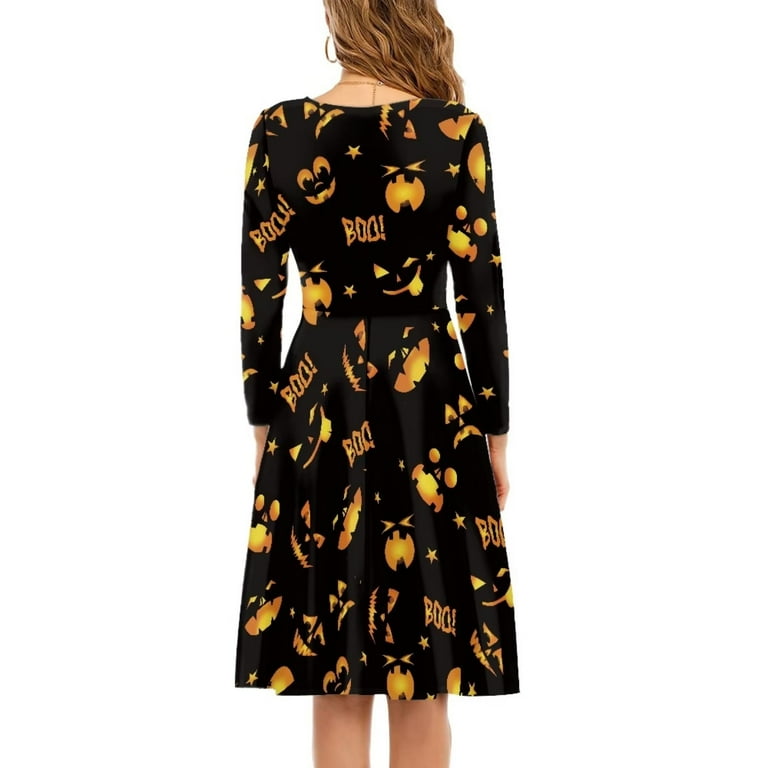 FKELYI Halloween Cat Women Dress Size M Polyester Pumpkin Round Neck Swing  Twirl Skater Dress Comfortable Women's Wear to Work Dresses Midi -  Walmart.com