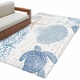 thumbnail image 2 of Rectangle Area Rug 4x6ft, Summer Watercolor Marine Life Non-Shedding Washable Area Rug, Underwater Starfish Shell on White Non Slip Low-Profile Rugs for Living Room, Bedroom Dining Room, 2 of 9