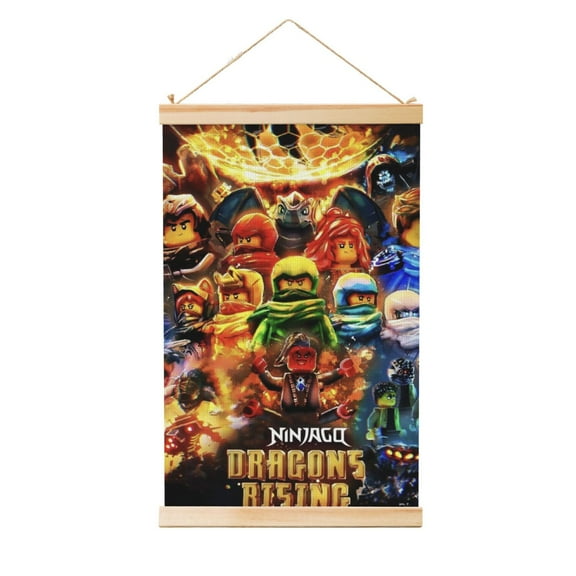 Hanging Poster Ninjago Wall Canvas Artwork With Wooden Frame Scroll Painting 12"x18"