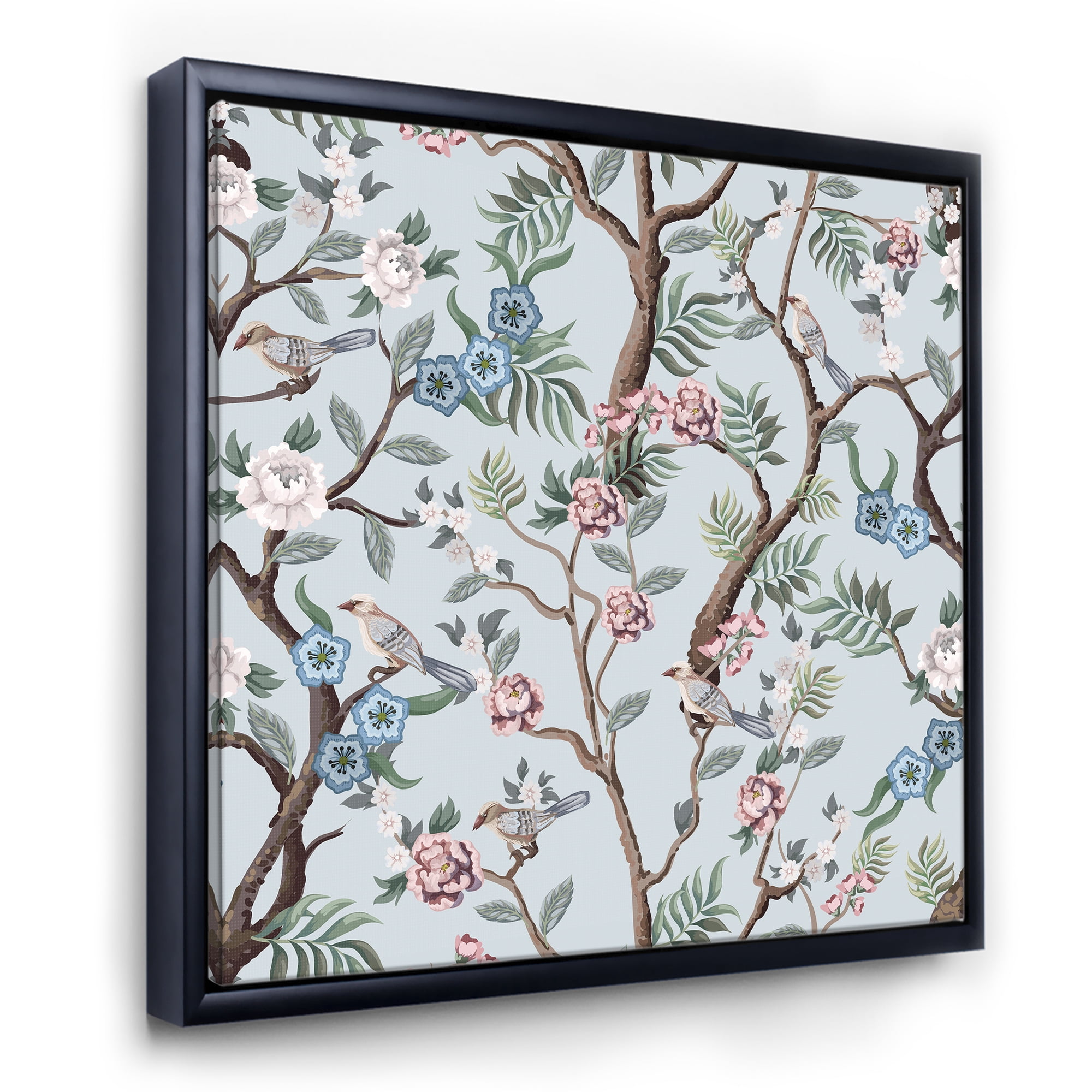 Designart 'Birds and Peonies With Chinoiserie X' Traditional Framed Canvas Wall Art Print
