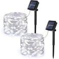 thumbnail image 1 of [Juego de 2] Guirnalda de luces solares para exteriores, 12 m, 100 LED, alambre de cobre, 8 modos, impermeable, para Navidad, decoración de jardín, fiesta, boda, color blanco frío, 1 of 5