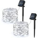 thumbnail image 1 of [Juego de 2] Guirnalda de luces solares para exteriores, 12 m, 100 LED, alambre de cobre, 8 modos, impermeable, para Navidad, decoración de jardín, fiesta, boda, color blanco frío, 1 of 5