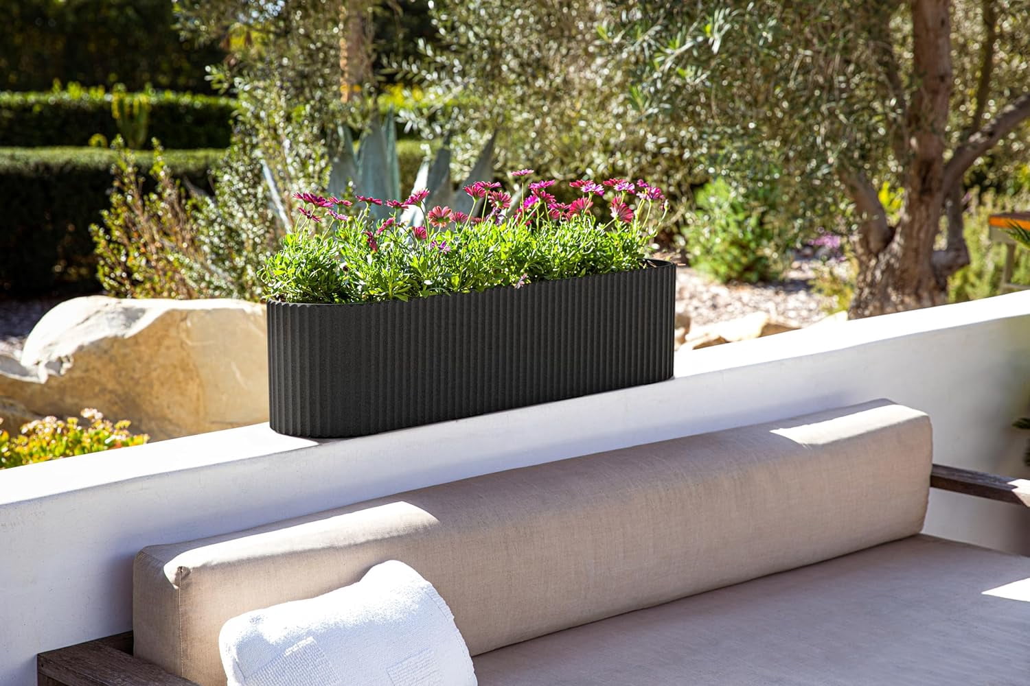 JessieMal Demi Series Window Box Planter - Long Planter Box for Windowsill/Balcony | Durable Plastic-Stone Composite Material | Modern Décor for Flowers/Herbs