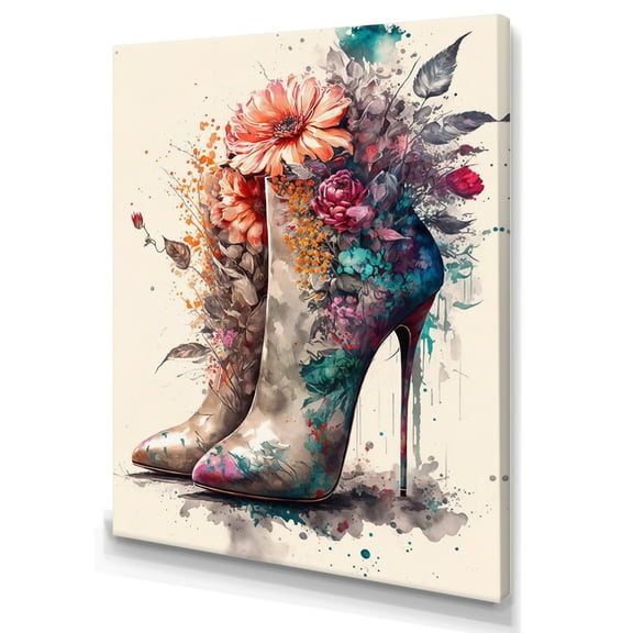 Designart Floral Bouquet High Heel Shoes I Canvas Wall Art