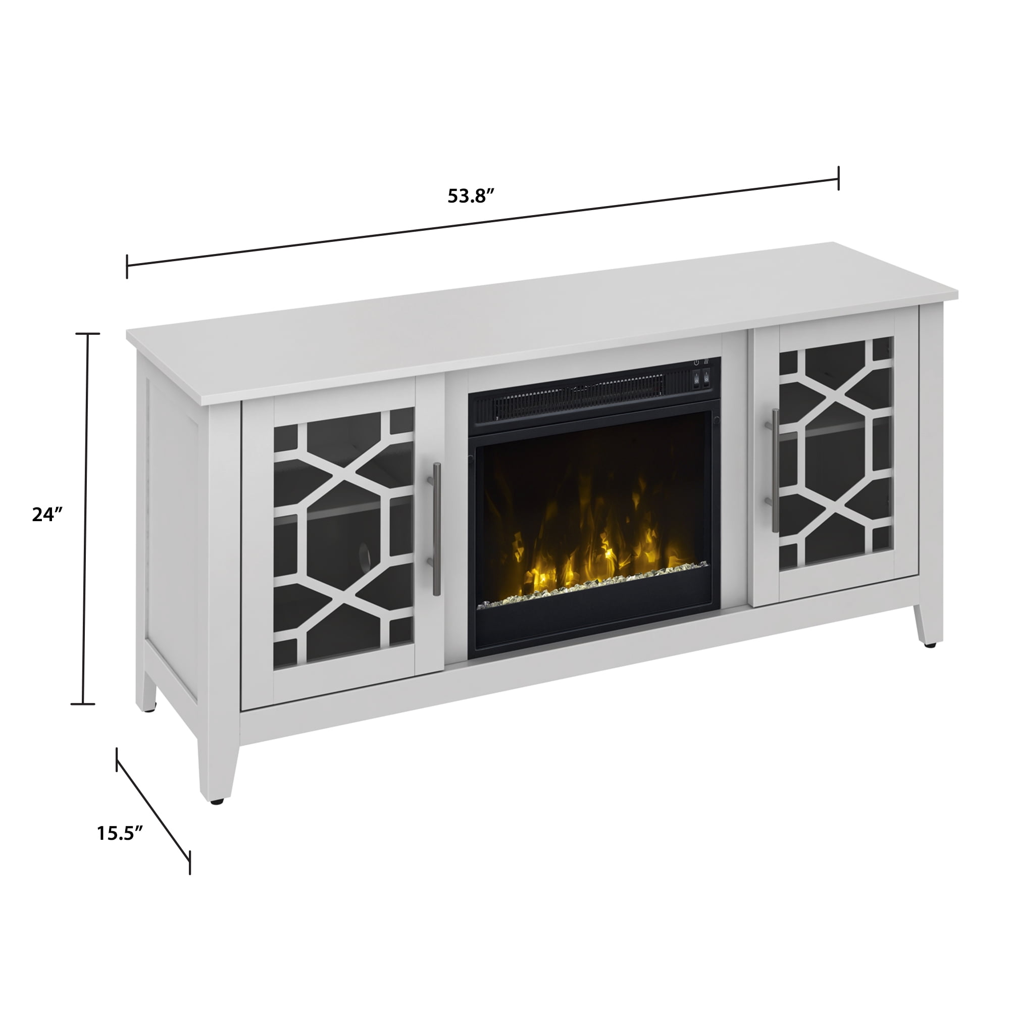 Twin Star Home TV Stand for TVs up to 60 inches with ClassicFlame Electric Fireplace, Pure White