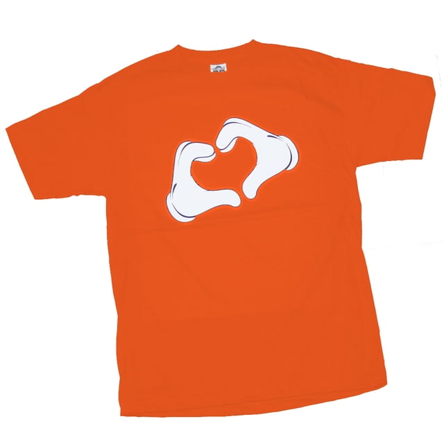 Camiseta gráfica de corazón manual naranja, XL Cartoon Apparel Camiseta de manga corta