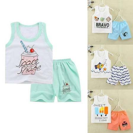 

MyBeauty Summer Baby Boys Girls Sleeveless Cartoon Cotton T-shirt Vest Shorts Clothes Set 2# 12-18M