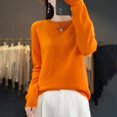 thumbnail image 1 of Suéter de punto de lana merino 100 % pura para mujer, jersey de cuello redondo a la moda para otoño e invierno, jersey sin costuras, ropa cálida de cachemira, 1 of 5