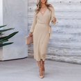 thumbnail image 7 of Sngxgn Womens Knit Dress Square Neck Long Sleeve Knee Length Dresses(Khaki,L), 7 of 7
