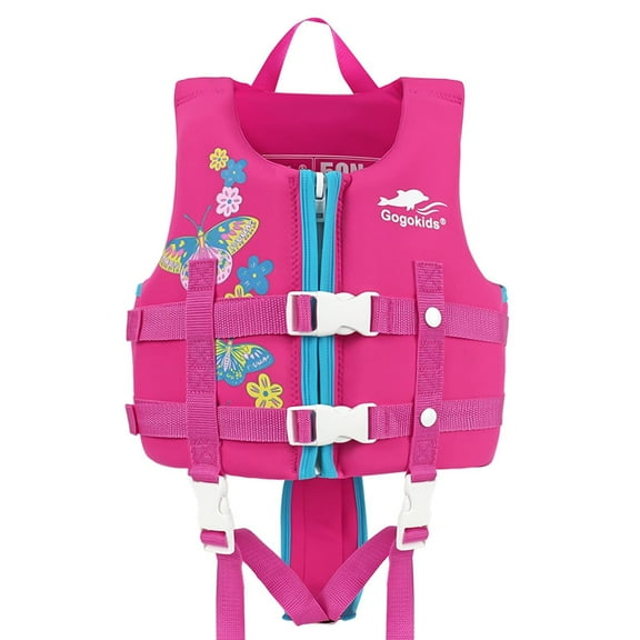 Gogokids Kids Swim Vest Life Jacket, Swim Jackets for Toddler Pool Float with Adjustable Safety Strap, Fit 28-48 lbs,Age 2-9 Years Girls/Boys,Pink Butterf