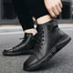 thumbnail image 2 of Botas altas informales de cuero negro, botines con plataforma para hombre, impermeables, antideslizantes y cálidas., 2 of 5