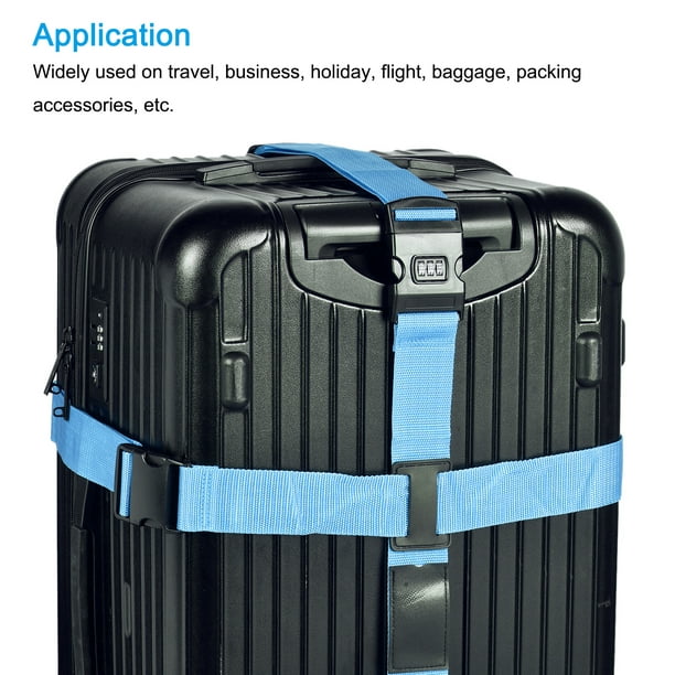 Luggage Straps 2m Cross Adjustable with Combination Lock Buckle Belt for  Travel Suitcase Packing, Sky Blue 