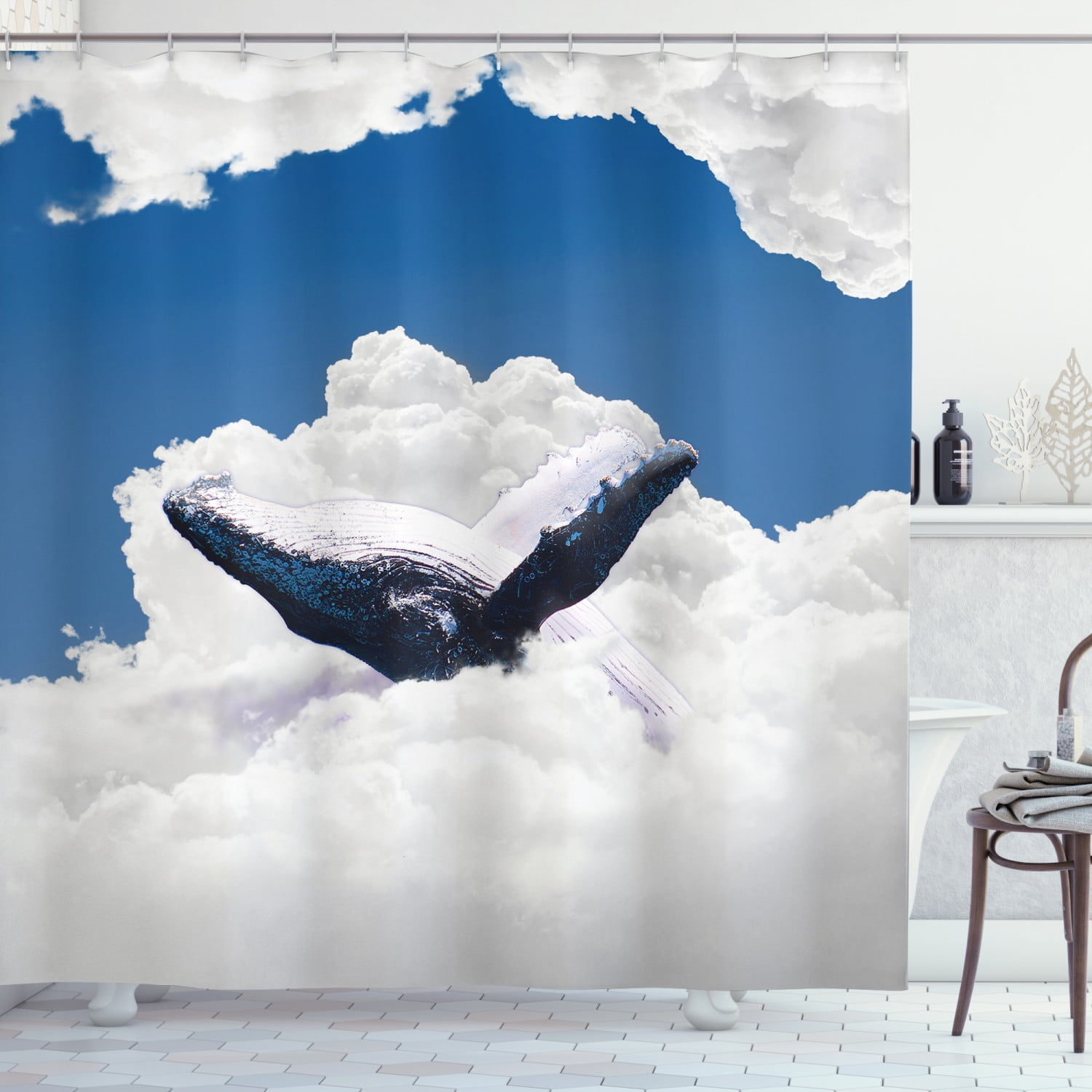 Animal Shower Curtain, Giant Creature of the Oceans Big White Whale