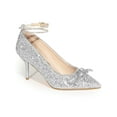 thumbnail image 6 of BLISSFUL STEP Women's Shoes Glitter Stiletto High Heels Pointed Toe Rhinestone Bow Ankle Strap Pumps Silver 7, 6 of 7