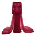thumbnail image 2 of IBTOM CASTLE Pregnant Women Elegant Maternity Off Shoulders Half Circle Mermaid Chiffon Fitted Gown Slim Maxi Photography Dress M Wine Red, 2 of 5
