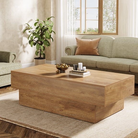 Tribesigns 55-Inch Farmhouse Wood Coffee Table, Rustic Large Rectangle Tea Table for Living Room, Light Brown