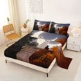thumbnail image 2 of Feelyou Boho Halloween Ghost Bed Sheets, Spooky Black Cat Moon Full Size Sheets, Navy Orange, 4-Piece, 1 Flat Sheet, 1 Fitted Sheet and 2 Pillowcases, 2 of 5